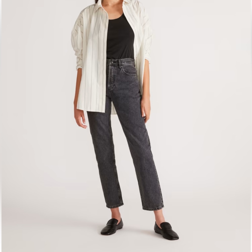 Everlane The High Rise Straight Jean Faded Washed Black Size 28 Reg 90s Cheeky